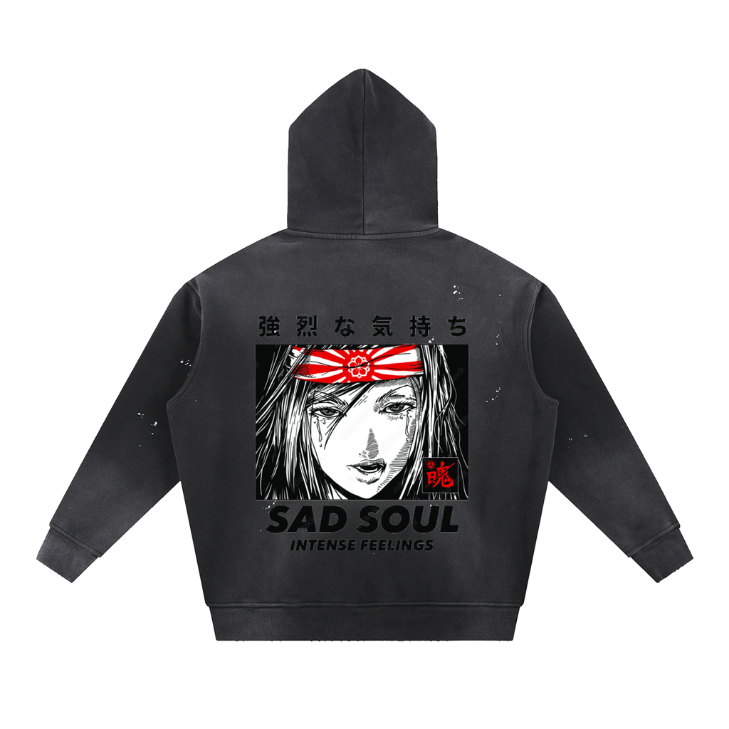 Vintage Washed Frayed Fleece Hoodie