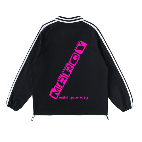 Contrast Striped Lapel Collar Sweatshirt